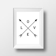 an art print with arrows and the word ehr in black ink on a white background