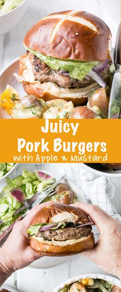 juicy pork burgers with apples and mustard are an easy lunch or appetizer