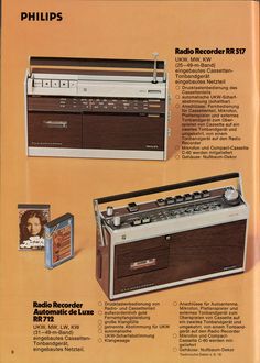 an advertisement for the philips radio recorder r77, with pictures of its components