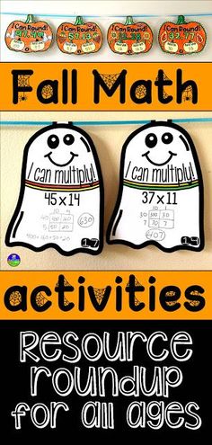 two halloween themed posters with the words fall math activities