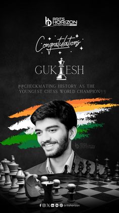 Making history, move by move! 🏆✨ Congratulations, Gukesh, on becoming the youngest Chess World Champion. A proud moment for India! 🇮🇳♟️  #gukeshworldchampion #worldchesschampionship #chesschampion #youngestworldchampion #prideofindia #checkmatehistory #britshorizon #2024 Festival Design, Special Moments, Chess, Social Media Post, Social Media, India, In This Moment, History