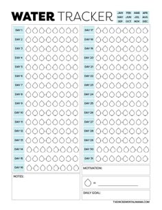 a water tracker sheet with circles on it