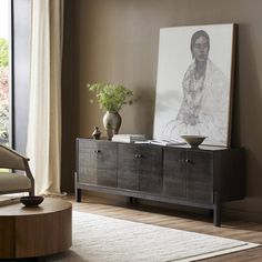 a living room scene with focus on the sideboard