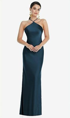 Diamond Halter Bias Maxi Slip Bridesmaid Dress With Convertible Straps In Atlantic Blue | The Dessy Group Vestido Convertible, Trendy Bridesmaids, Formal Skirt, Infinity Dress, Dress Order, Short Bridesmaid Dresses, Maxi Slip Dress, The Dance, Dance Floor