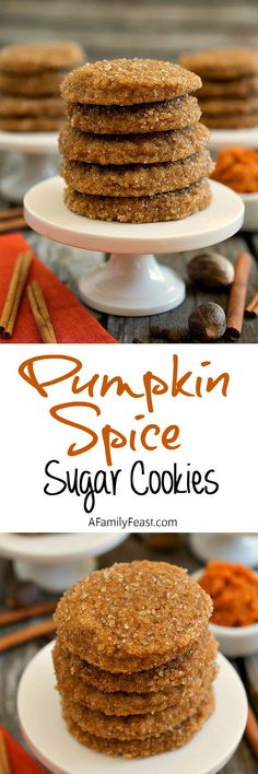 pumpkin spice sugar cookies stacked on top of each other