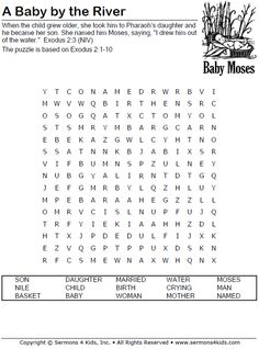 the baby by the river word search page for children's learning and entertainment activities