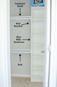 Diy Bookshelf Closet, Diy Kast, Bookshelf Closet, Kids Closets, Diy Custom Closet, Closet Ikea, Ikea Desk Hack, Front Closet, Closet Redo