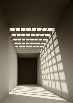 an empty room with the light coming in through the window and shadows on the wall