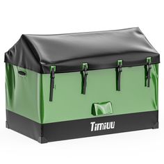 a green and black cooler bag with the word tunu written in white on it