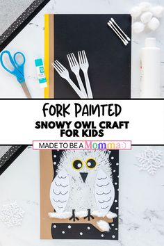 This Fork Painted Snowy Owl is such a fun winter craft for kids! Use a plastic fork, paint and other simple craft supplies to make this little owl friend!