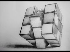 a pencil drawing of a rubik cube