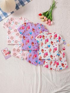 Multicolor Cotton Sleepwear With Cartoon Print, Cute Cotton Sleepwear With Cartoon Print, Multicolor Cartoon Print Sleepwear For Spring, Spring Cartoon Print Loungewear Sets, Cute Multicolor Cotton Sleepwear, Pink Cotton Sleepwear With Cartoon Print, Sweet Cotton Sleepwear For Pajama Party, Spring Cartoon Print Sets For Bedtime, Spring Bedtime Sets With Cartoon Print