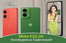 an advertisement for the motorola g5 5g smartphone is shown in green and red