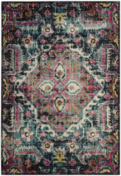 an area rug with various colors and patterns