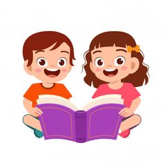 two children are sitting on the floor and reading a book, one is holding an open book