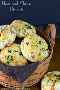 ham and cheese biscuits in a basket