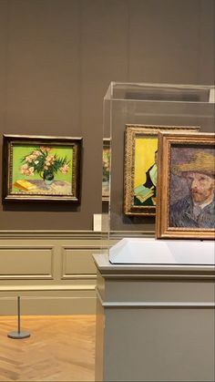 some paintings are on display in a museum