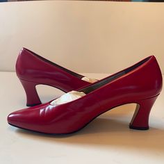 Caressa Crosstown Collection Flares Heel, Soft Red Leather Pump. New Never Worn, Excellent Condition. With The Exception Of A Few Nicks On The Inside Of The Shoe. 81/2 Narrow Soft Red, Leather Pumps, Look Book, Red Leather, Shoes Women Heels, Kitten Heels, Shoes Heels, Pumps, Women Shoes