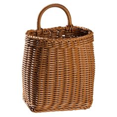 a brown wicker basket on a white background