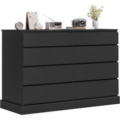 an image of a black dresser with drawers