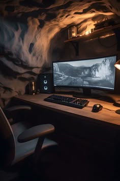 a desktop computer sitting on top of a wooden desk in front of a monitor and keyboard