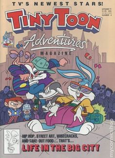 the cover to tiny toon adventures magazine, featuring bugs and other cartoon characters in front of