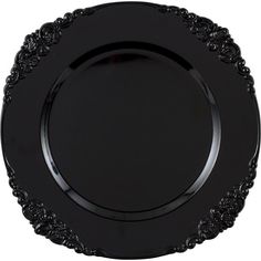 an empty black plate on a white background