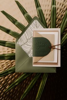 wedding invitation suite with green envelope, envlope liner with floral print and earth tones Earthy Party, Marian Robinson, Wedding Invitation Packaging, Classy Theme, Event Invitation Design, Letterpress Christmas, Earthy Wedding, Floral Leaves