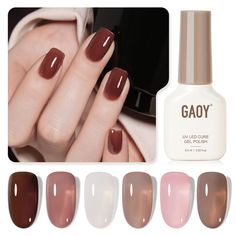 Chocolate Colored Nails, Chestnut Brown Nails, Fall Gel Nail Colors 2024, Brown Shimmer Nails, Sheer Gel Polish, Uñas Color Cafe, Nail Colors For Fall, Fall Nail Polish Colors, Clear Gel Nails