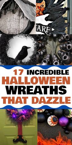 17 incredible Halloween wreaths, including designs with ravens, eyeballs, and witch hats. Halloween Moon Wreath Diy, Googly Eye Wreath, Decomesh Halloween Wreath, Spider Web Wreath, Deco Mesh Pumpkin, Halloween Costumes To Make, Nightmare Before Christmas Wreaths & Garlands