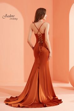 A soft and delicate silk satin sheath dress that is perfect for all special occasions. J22054 features a pleated cowl neckline and a gorgeous corset back with a sweeped train. Burnt Orange Prom Dress, Orange Prom Dress, Draping Design, Sheath Skirt, Silk Satin Fabric, Floor Length Prom Dresses, Evening Dresses For Weddings, Stylish Party Dresses, Dress Order