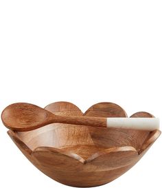 Mud Pie Happy Everything Wood Scallop Bowl & Spoon Set | Dillard's Florida Decor, Wood Plates, Eclectic Interior Design, Serveware Entertaining, Happy Everything, Wood And Marble, Serving Spoon, Mud Pie, Wood Bowls