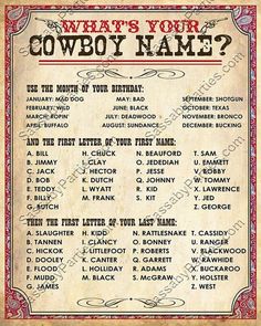 an old poster with the names of cowboy names in red and black on parchment paper