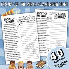 two children's bible scavengers with the text, books of the bible scavenger hunt