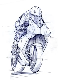 a drawing of a person riding a motorcycle