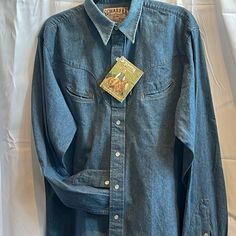 Vintage Schaefer Mens Denim Shirt With Deep Smily Pockets, Snap Buttons And Two Snap Cuffs. Size Large, Pre-Washed Strong Cotton Dark Denim. Classic Western Appeal. Mens Denim Shirt, Western Denim Shirt, Denim Shirt Men, Denim Shirts, Mens Shirt, Dark Denim, Mens Denim, Denim Shirt, Casual Shirts For Men