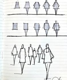 a drawing of people walking down the street in front of each other with different shapes and sizes