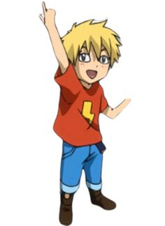 an anime character with his arms in the air