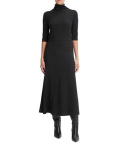 Vince Elbow Sleeve Turtleneck Dress Turtleneck Black Dress, Black Turtleneck Dress, Turtleneck Midi Dress, Turtleneck Dress, Turtle Neck Dress, Elbow Sleeve, Elbow Length Sleeve, Dress Cuts, Solid Dress