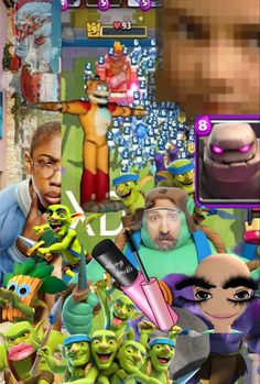 an image of some cartoon characters on a cell phone with other people in the background