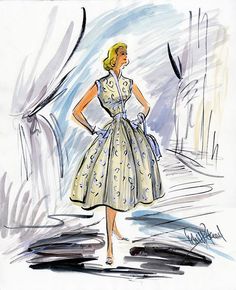 1950s Reproduction Print of Original Costume Sketch by Edith Head for Grace Kelly "How to Catch a Thief" on Chairish Edith Head Sketches, Edith Head Gowns, Edith Head Designs, Edith Head Fashion, Hitchcock Film, To Catch A Thief, Edith Head, Best Costume Design, Best Gowns