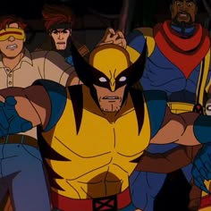 an animated image of wolverine and the x - men standing in front of each other