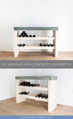 two shelves with wine bottles in them on the floor