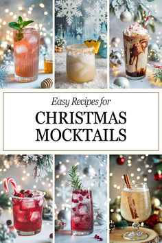 christmas cocktails with text overlay that reads easy recipes for christmas mocktails