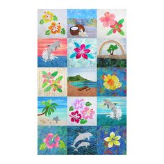 a collage of different pictures with flowers and animals on the same piece of paper