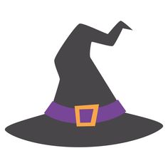 a witch's hat with purple and orange trim on the bottom, sitting in front of a white background