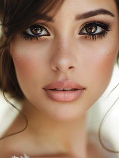 a woman with brown eyes and long eyelashes