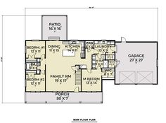 the first floor plan for this house shows the living area and dining room, as well as