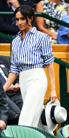 Outfits With Striped Shirts, White Slacks, Blue And White Striped Shirt, Blue Striped Shirt, Jenny Packham