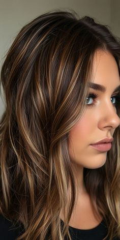 "These stunning fall hair colors will give you the perfect autumn glow!" Brunette Going Blonde Ideas, Highlight Trends 2024, Dark Brown Balayage, Hair Color Guide, Highlights For Dark Brown Hair, Balayage Ideas, Brunette Hair With Highlights, Brunette Balayage Hair